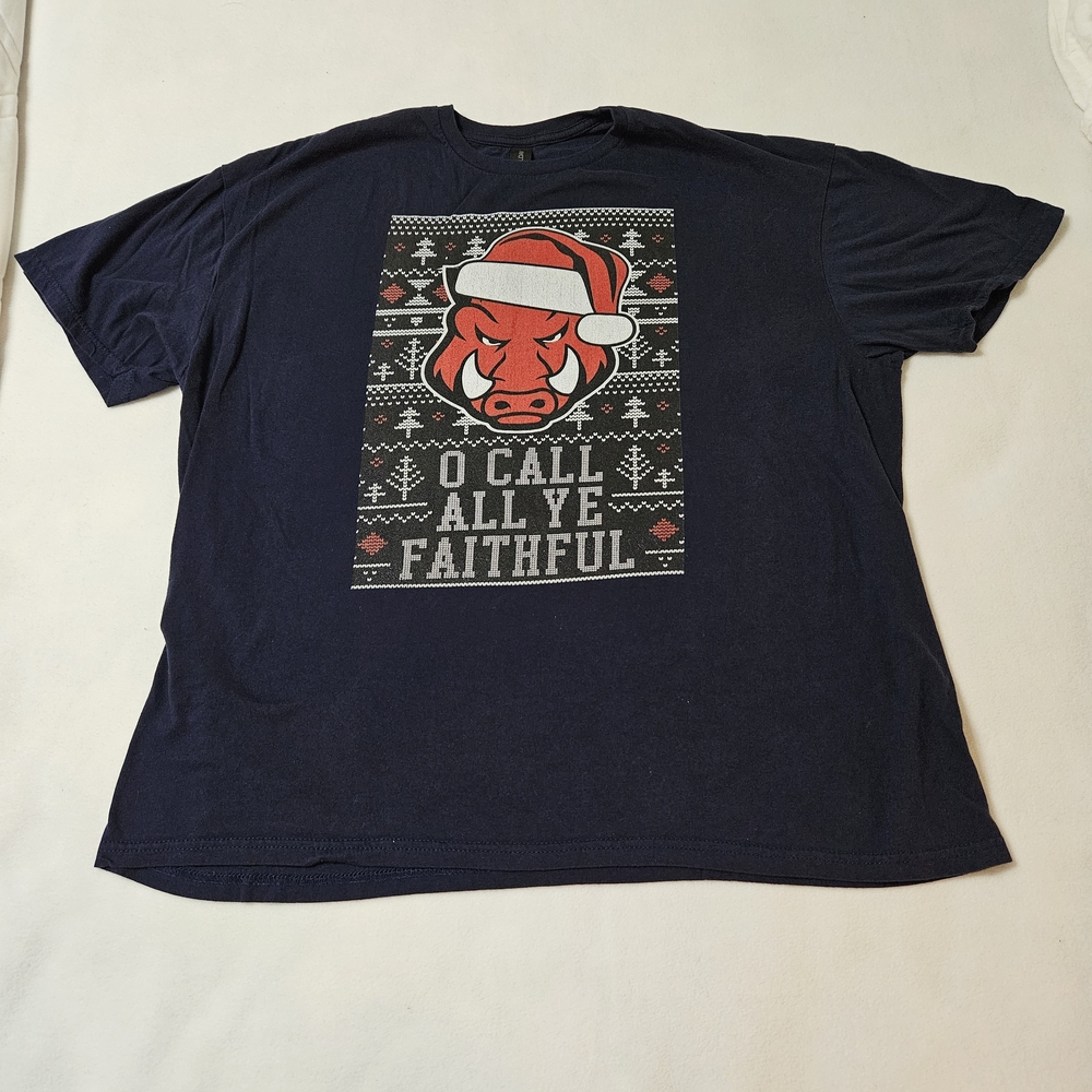 Razorback Christmas T-Shirt Navy & Red University of Arkansas Size 2XL